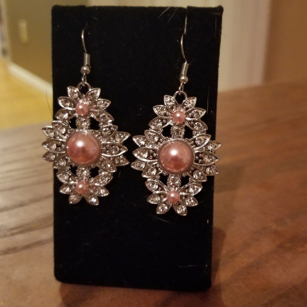 Light Orange and Rhinestone Earrings